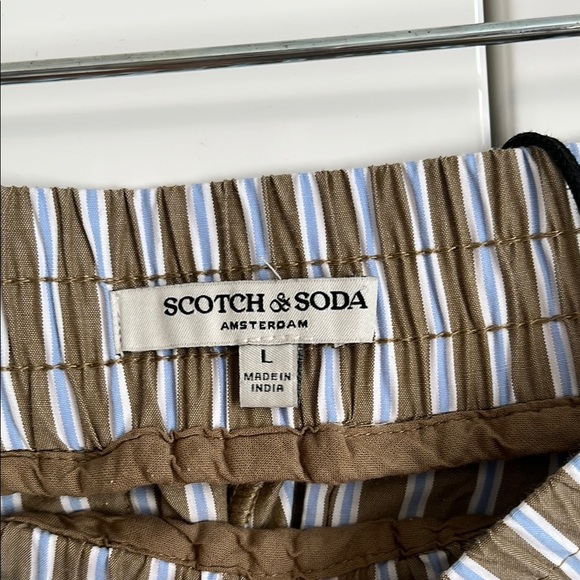 SCOTCH & SODA NWT Olive Green Striped Wide Leg Pants Slant Pocket, Size L - Picture 2 of 10